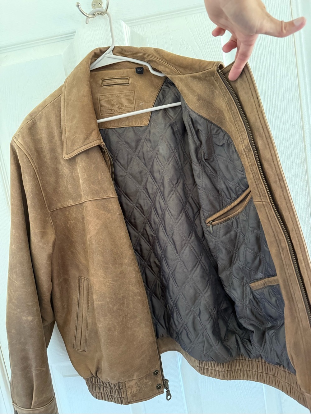 Roundtree & Yorke Genuine Leather Bomber Jacket Men’s L Brown Distressed Flight - Picture 5 of 7